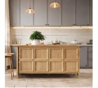 Buffet bas moderne en MDF chêne clair 160x40x80 cm, ouverture Tip-On et façade rainurée