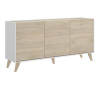 Buffet bas NESS - Mélamine Décor bois clair et blanc - 3 Portes - L 155 x P 43 x H 75 cm