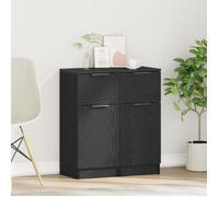 Buffet bas - Noir chêne - 1 porte - Bois massif - Élégance chic