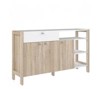 Buffet bas NORWAY - Blanc et décor chêne clair - 3 portes 1 tiroir - Style Scandinave - Moderne