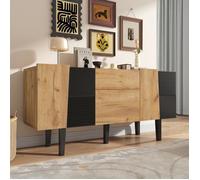 Buffet bas - Panneaux de particules - 4 portes + 2 tiroirs - 140x40x70 cm - Buffet bahut scandinave pour salon - Meuble de