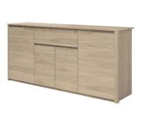 Buffet bas - Panneaux de particules - Décor chêne dakota - 4 portes + 1 tiroir - Betty - L 185 x P 46 x H 85,5 cm