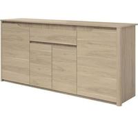 Buffet bas - Panneaux de particules -Reproduction chene dakota - 4 portes + 1 tiroir - Betty - L 185 x P 46 x H 85,5 cm
