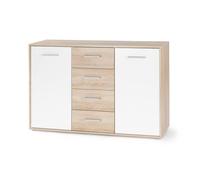Buffet GENERIQUE PILVI Buffet bas 2 portes 4 tiroirs - Blanc et chene sonoma - L 122,6 x P 34,2 H 88,1 cm