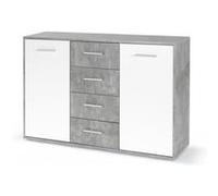 Buffet bas PILVI 2 portes et 4 tiroirs et béton clair L 122 6 P 34 2 H 81 1 cm Bl