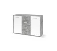 Buffet bas PILVI 2 portes et 4 tiroirs et béton clair L 122 6 P 34 2 H 81 1 cm Bl