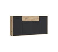 Buffet bas PILVI 4 portes 2 tiroirs chêne noir 162,3x34,2x81,7 cm