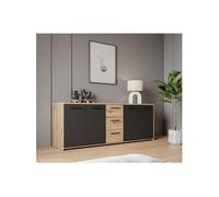Buffet bas PILVI 4 portes 3 tiroirs chêne artisan noir, 179,2 cm