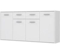 Buffet bas PILVI - 4 portes et 2 tiroirs - Blanc mat - L 162,3 x P 34,2 x H 88,1 cm