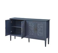 Buffet Bas Rétro Bleu Design avec Sculptures en Relief 3D - Enfilade Mueble 4 Portes avec Pieds en bois massif et Poignées en Laiton
