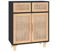 Buffet Bas - SALUTUYA - BD34441 - Bois de pin massif - Rotin naturel - Noir - 60x30x75 cm