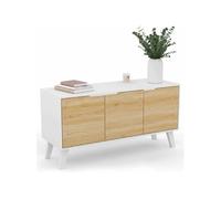 IDMarket - Buffet Bas scandinave 113 cm FINN Blanc 3 Portes façon hêtre