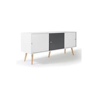 IDMarket - Buffet bas scandinave Effie 135 cm 3 portes bois blanc et gris