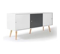 IDMarket - Buffet Bas scandinave 135 cm Effie 3 Portes Bois Blanc et Gris