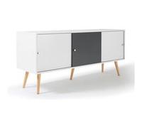 IDMarket - Buffet bas scandinave Effie 135 cm 3 portes bois blanc et gris