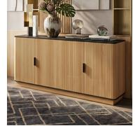 Buffet Bas Scandinave 139x40x75cm | 4 Portes Motif Cannelé en Bois | Charnières Silencieuses à Amortisseur | Meuble d'Enfilade Chic