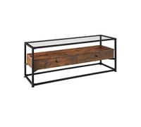 Commode - TECTAKE - Buffet bas MAIDENHEAD en bois et acier style industriel avec 2 tiroirs, 121,5 x 41,5 x 50,5 cm - Bois foncé