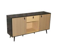 Buffet bas - URBAN LIVING - Arsenal - Poignées cuir - Style scandinave et moderne - Aspect bois