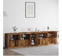 Buffet Bas - vidaXL - Bois Massif Recyclé - Éclairage LED - 283x37x67 cm - Style Rustique