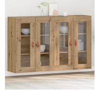 Buffet Bas - vidaXL - Chêne Massif - Portes en Verre - 8 Étagères - 139x34x90 cm
