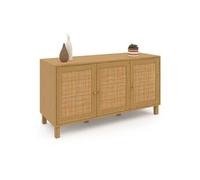 IDMarket - Buffet Bas Vintage 113 cm HANAE 3 Portes Effet Naturel cannage