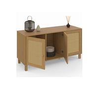 IDMarket – Buffet bas vintage HANAE 113 cm 3 portes effet naturel cannage