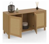 IDMarket – Buffet bas vintage HANAE 113 cm 3 portes effet naturel cannage