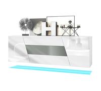 Buffet bas VLADON Houston - 2 portes et 3 tiroirs - Blanc brillant et graphite satiné mat