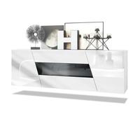 Buffet bas VLADON Houston - 2 portes et 3 tiroirs - Blanc mat et blanc/ noir haute brillance
