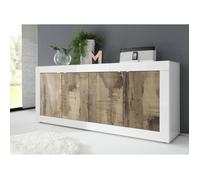 Buffet - BASICO - 4 portes - Blanc décor chêne Pero - 207 x 86 x 43 cm