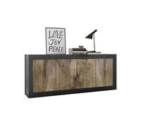Buffet BASICO Décor mat et Chene Pero 4 Portes L 207 P 43 H 86 cm Noir