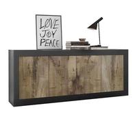 Buffet 4 portes Bicolore effet bois Noir, Beige, Bois