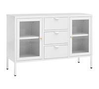 Buffet blanc 105 x 35 x 70 cm en acier et verre trempé - Meuble de salon moderne pour petits espaces, solution de rangement au design élégant