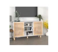 vidaXL Buffet Blanc 105x30x60 cm Bois de pin massif et rotin naturel