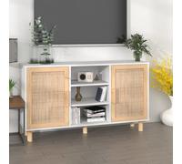Buffet blanc 105x30x60 cm pin massif et rotin naturel