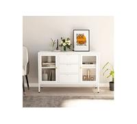 Vidaxl Buffet Blanc 105x35x70 Cm Acier Et Verre Trempé Multicolore