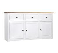 Buffet blanc 135 x 40 x 80 cm, en pin massif Panama, avec 3 tiroirs et 3 portes, buffet élégant pour salon, salle à manger, cuisine