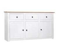 vidaXL Pin Solide Buffet Armoire à Tiroirs Commode Dressoir Armoire de Rangement avec 3 Tiroirs et 3 Portes Salon Chambre à Coucher Maison Blanc 135x40x80 cm