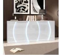 Buffet blanc 150x40x70cm avec LED intégrée 3 portes étagères réglables rangement multi-niveaux design moder CAPTEUR D'IMAGE CCD