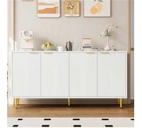 Buffet blanc 160x80x40 cm 4 portes poignées dorées brossées pieds laqués brillant rangement salon séjour design élégant moderne
