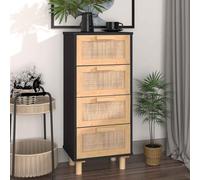 Buffet Blanc 40x30x90 cm Bois de Pin Massif et Rotin Naturel Armoire vidaXL