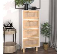 vidaXL Buffet armoire de rangement 345642 Blanc 40x30x90 cm Bois de pin massif et rotin naturel
