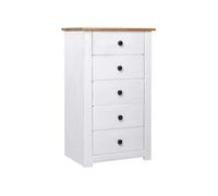 vidaXL Buffet Gamme Panama en pin 5 tiroirs avec étagère d'affichage Blanc 46x40x89 cm