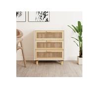 Buffet Blanc 60x30x70 cm Bois de pin massif et rotin naturel