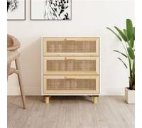 Vidaxl Buffet Blanc 60x30x70 Cm Bois De Pin Massif Et Rotin Naturel Multicolore