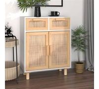 Buffet Blanc 60x30x75 cm Bois de pin massif et rotin naturel Blanc G