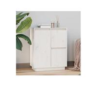 Buffet Armoire de Rangement Organisateur de Maison Meuble de Rangement Armoire de Salon Intérieur 60x34x75 cm Blanc Bois Massif de Pin