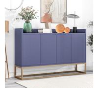 Buffet blanc - Armoire de cuisine de 120 cm de large avec plan de travail, armoire buffet avec 4 portes, étagère réglable et pieds en métal, commode moderne pour salon (bleu, 120 x 30 x 80 cm)