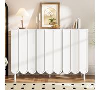 Buffet Blanc avec 4 Portes Ondulées - 120x35x80 cm - sans Poignées, Étagères Réglables - Espace De Rangement, pour Le Salon, Le Couloir Et La Salle À Manger