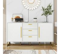 Buffet blanc avec motif à chevrons | 2 portes + 3 tiroirs, armoire de rangement élégante pour salon, cuisine et salle à manger